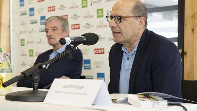 Walter Weber (r.) bestätigte auf der Pressekonferenz am 5. Mai 2021, dass auch nach Absage der nationalen Elite keine Österreichischen Athleten auf der Warteliste stehen. (Bild: Maurice Shourot)