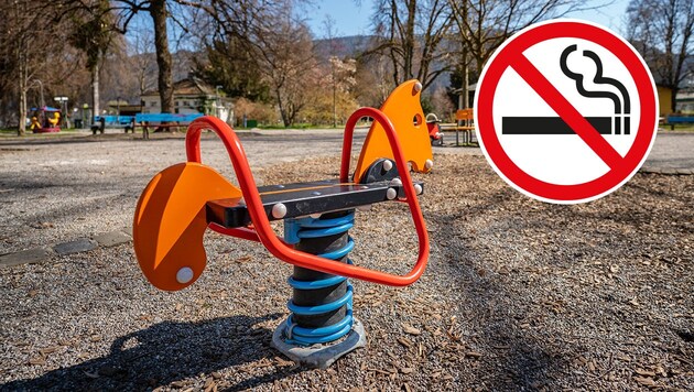 Veronika Marte setzt sich dafür ein, dass die Bregenzer Kinderspielplätze rauchfrei werden. Zigarettenreste hätten dort einfach nichts verloren. (Bild: Dietmar Stiplovsek, stock.adobe.com, Krone KREATIV)
