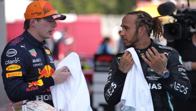 Lewis Hamilton (r.) und Max Verstappen (Bild: AFP)