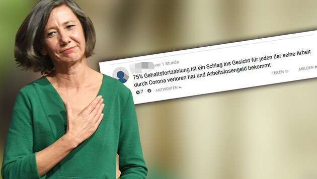 Die Gehaltsfortzahlung für Ex-Politiker wie die frühere Wiener Vizebürgermeisterin Birgit Hebein (Grüne) sorgte für empörte Reaktionen unter den „Krone“-Lesern: Eine rasche Reform der Bezügeregelung wird verlangt. (Bild: APA/HELMUT FOHRINGER, krone.at, Krone KREATIV)