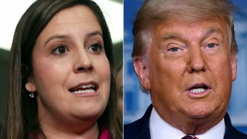 Ihren Aufstieg in der Republikanischen Partei verdankt Elise Stefanik ihrer bedingunslosen Unterstützung für Trump. (Bild: APA/GETTY IMAGES/AFP/MARK WILSON, Brendan SMIALOWSKI)