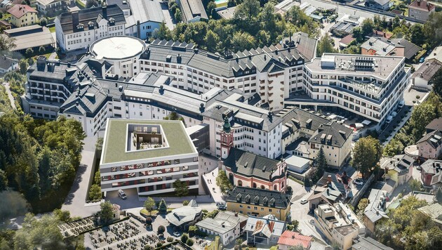 Auf dem Gelände des ehemaligen Kinderspitals im nördlichen Bereich des Klinikums entsteht ein siebengeschossiger Neubau. (Bild: Kardinal Schwarzenberg Klinikum)