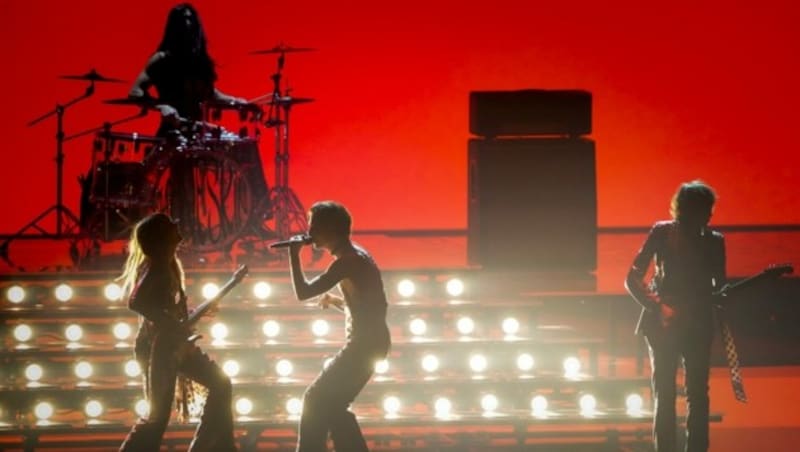 Die italienische Rockband Måneskin bei der Probe ihres ESC-Songs „Zitti E Buoni“ (Bild: AFP)