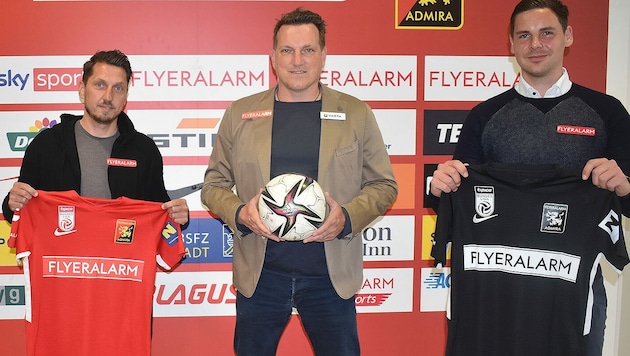 Marcel Ketelaer (Sportdirektor), Andreas Herzog und Thomas Drabek (Geschäftsführer) (Bild: APA/FC FLYERALARM ADMIRA)