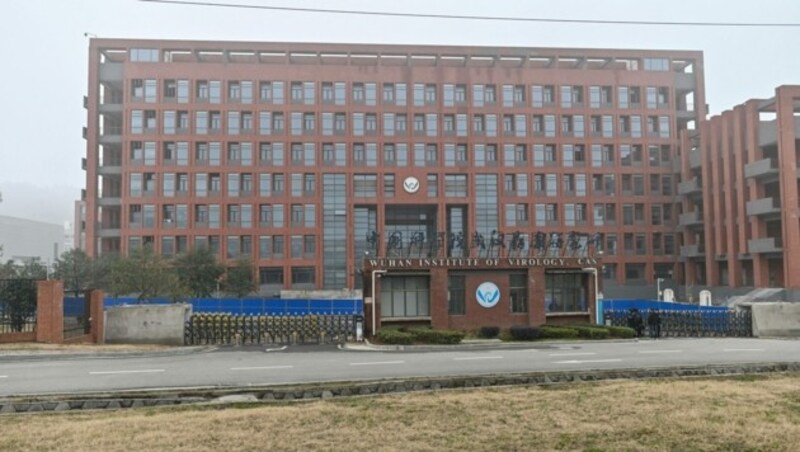 Das virologische Institut von Wuhan während des Besuchs von WHO-Mitarbeitern im Februar (Bild: APA/AFP/Hector RETAMAL)