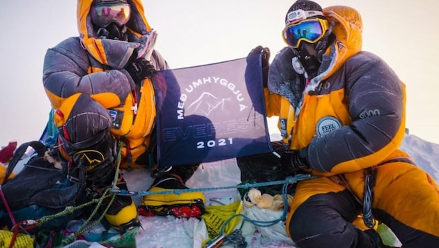 Heimir Fannar Hallgrímsson und Sigurður Bjarni Sveinsson haben erste Symptome ihrer Infektion knapp unterhalb der sogenannten Todeszone (Anm.: diese liegt auf 7500 Meter Höhe) bemerkt. (Bild: Umhyggja/Sveinsson/Hallgrímsson )