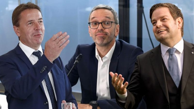 Der neue Chef der Kärntner FPÖ, Erwin Angerer (links), und Tirols FPÖ-Chef Markus Abwerzger (rechts) sprechen sich bereits offen für einen Parteichef Herbert Kickl aus. (Bild: APA, Krone KREATIV)