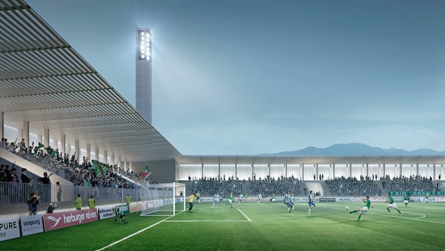 So könnte es einmal aussehen, das neue Stadion der Austria. (Bild: Bernardo Bader Architekten)