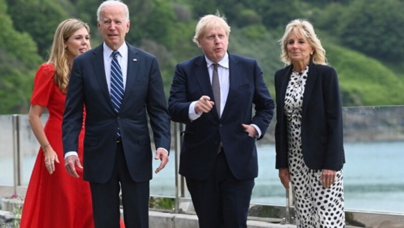 Carrie Johnson mit US-Präsident Joe Biden, der First Lady Jill Biden und dem britischen Premier Boris Johnson. (Bild: AFP)