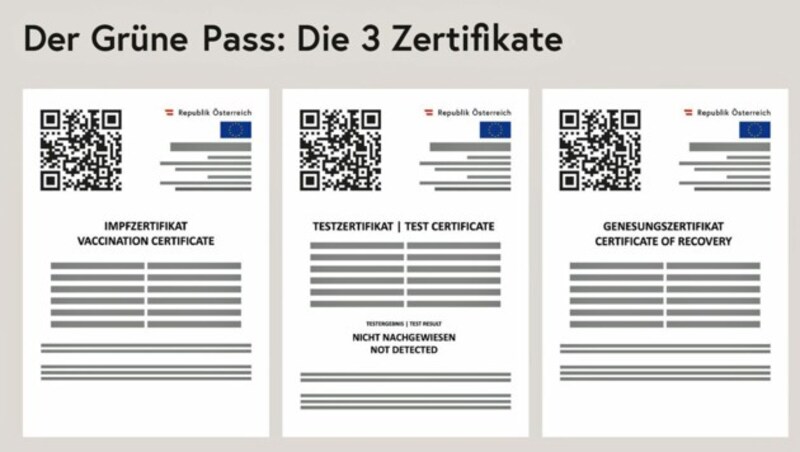 Die QR-Codes auf dem "Grünen Pass" sind - wie Barcodes im Handel - maschinell auslesbar, was bei der Kontrolle Zeit sparen soll. (Bild: APA/BMSGPK)