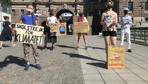 Greta Thunberg ist wieder vor dem Parlament anzutreffen. Zuletzt hatte sie von zu Hause aus protestiert. (Bild: Twitter.com/GretaThunberg)