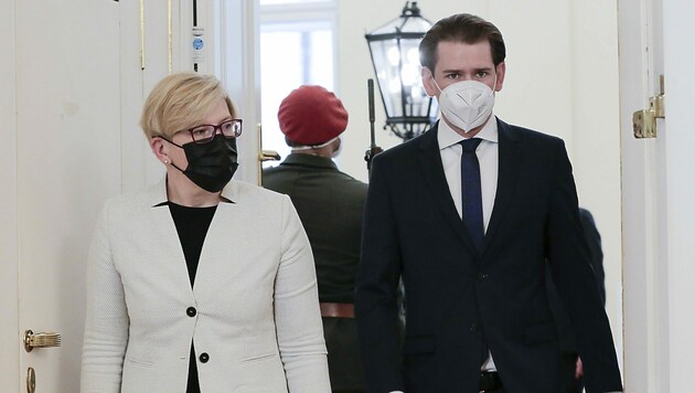Die litauische Regierungschefin Ingrida Simonyte ist von Kanzler Sebastian Kurz in Wien empfangen worden. (Bild: AP)