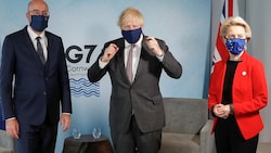 EU-Ratspräsident Charles Michel, Boris Johnson und EU-Kommissionspräsidentin Ursula von der Leyen (Bild: AFP)