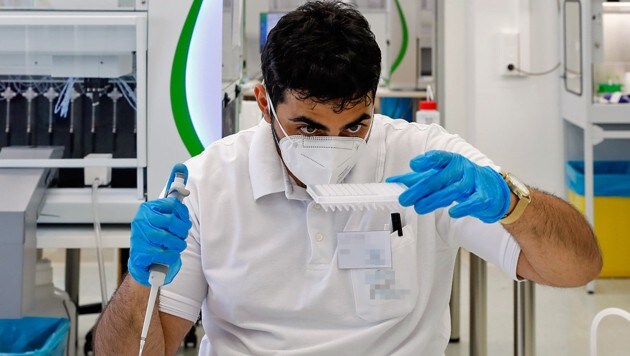 Die Auswertung von PCR-Tests in einem Labor in Wien (Bild: AP)