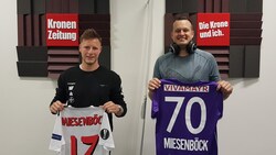 Fußballer Fabian Miesenböck und „Krone“-Podcaster Patrick Jochum. (Bild: JOMO KG)