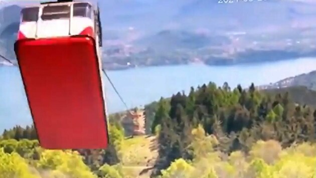 Knapp vor der Bergstation riss plötzlich das Zugseil. (Bild: Seilbahn Stresa–Monte Mottarone )