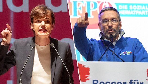 SPÖ-Chefin Pamela Rendi-Wagner und FPÖ-Chef Herbert Kickl. (Bild: APA/EXPA/Johann Groder, APA/AFP/Joe Klamar, Krone KREATIV)
