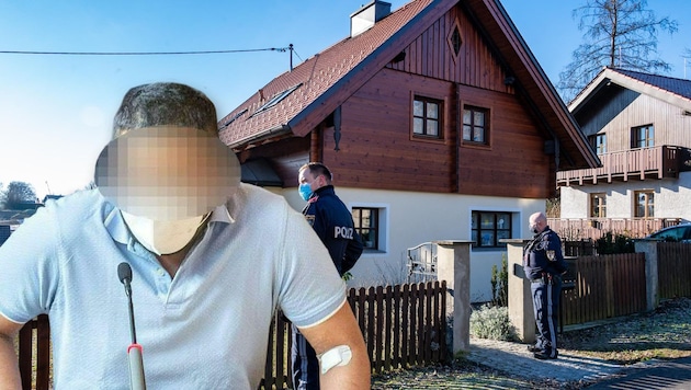 In diesem Haus soll der Mann seine Cousine vergewaltigt und ermordet haben. (Bild: APA/FOTOKERSCHI.AT/WERNER KERSCHBAUMMAYR, Krone KREATIV)