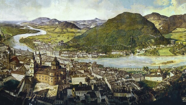 Sattler-Panorama zeigt Salzburg um 1825: Die Altstadt war damals grüner. (Bild: Salzburger Museum Carolino Augusteum)