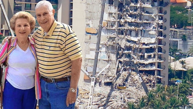 Arnie and Myriam Notkin wohnten in dem eingestürzten Apartmenthaus. (Bild: Jake Samuelson, AP, Krone KREATIV)