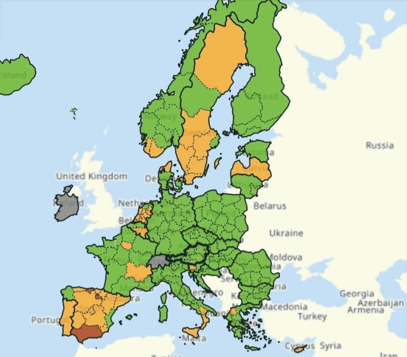 Die Europa-„Reiselandkarte“ am 29. Juni 2021 ist beinah gänzlich grün eingefärbt. (Bild: reopen.europa.eu (Screenshot))