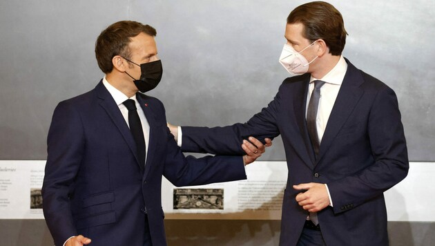 Frankreichs Präsident Emmanuel Macron und Bundeskanzler Sebastian Kurz (Bild: AFP)