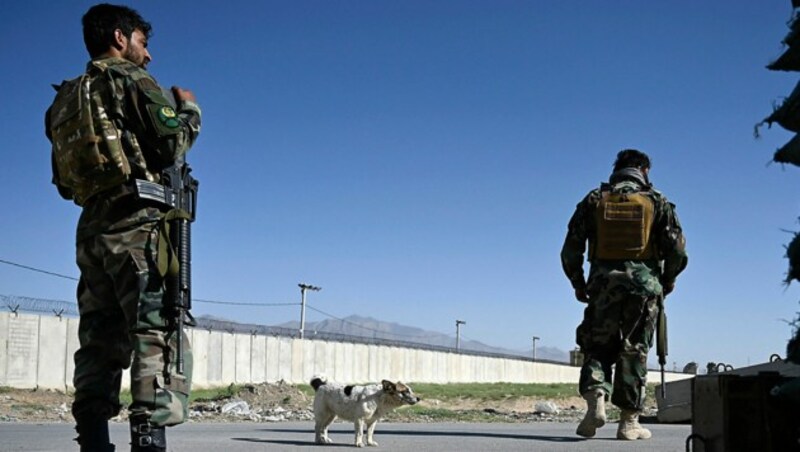 Afghanische Soldaten bei einem Checkpoint in der Nähe des Stützpunkts in Bagram (Bild: APA/AFP/WAKIL KOHSAR)