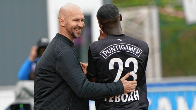 Sturm-Coach Christian Ilzer notierte mit Wohlgefallen, dass Stürmer Kelvin Yeboah trifft wie am Fließband. (Bild: Pail Sepp)
