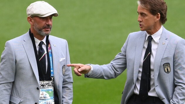 Gianluca Vialli (li.), Roberto Mancini (Bild: APA/AFP/POOL/Laurence Griffiths)