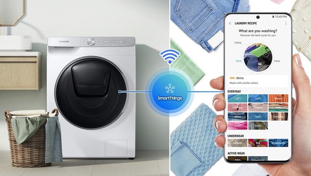 Samsung bietet bei vielen seiner Waschmaschinen WLAN und App-Steuerung an. (Bild: Samsung)