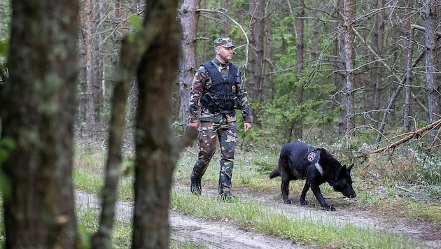 Ein litauischer Grenzpolizist auf Streife (Bild: AP)