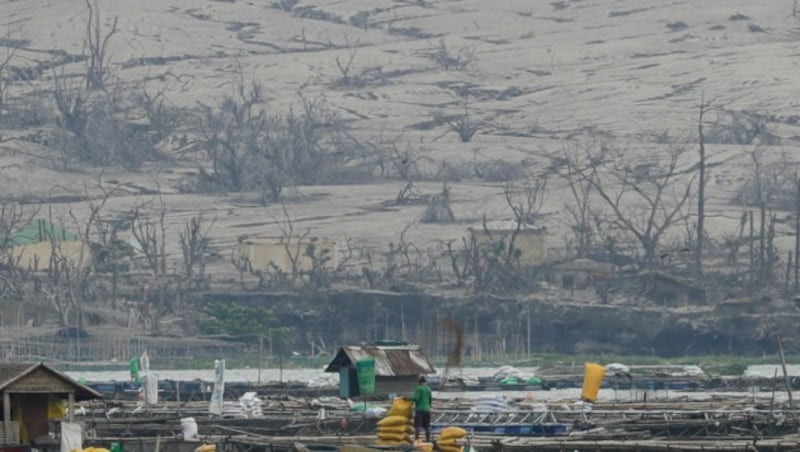 Felder nahe der Stadt Agoncillo sind nach Ausbrüchen des Vulkans Taal mit einer Ascheschicht überzogen. (Bild: Associated Press)