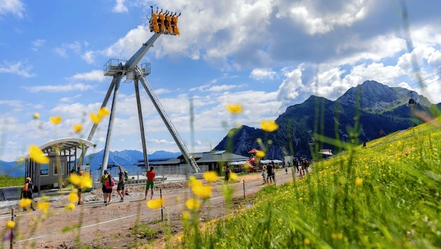 Die Almschaukel „SkySwing“ auf dem Nassfeld erreicht eine Höhe von bis zu 21 Metern. (Bild: nassfeld.at)