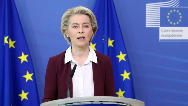 Kommissionschefin Ursula von der Leyen will in der EU keine Diskriminierung von Homosexuellen dulden. (Bild: APA/AFP/POOL/François WALSCHAERTS)