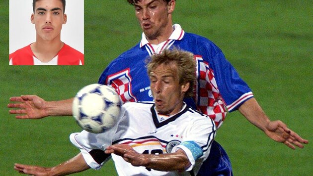 Roko Simic (kl. B.) ist der Sprössling der kroatischen Fußball-Legende Dario Simic, hier im Duell mit Jürgen Klinsmann. (Bild: Reuters, HNK)