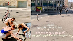 Etwa einmal pro Woche wird auf der Straße gekreidet, und zwar an dem Ort, an dem die sexuelle Belästigung geschehen ist. (Bild: Catcalls of Vienna, Krone KREATIV)