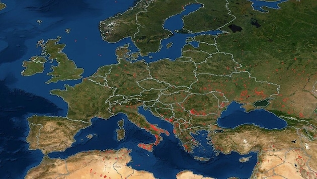 In Europa sind vor allem der Süditalien, Teile Griechenlands und die Türkei stark betroffen. (Bild: NASA)