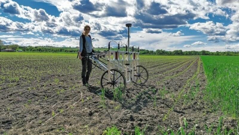 Geophysikerin Franziska Reiner mit dem Radarmessgerät. (Bild: ÖAW)