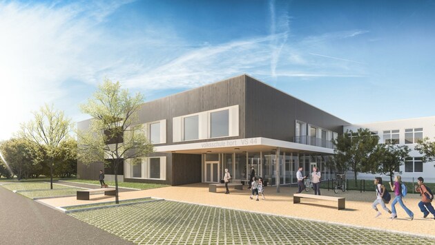 So soll die neue Volksschule 44 in der Rathfeldstraße aussehen. (Bild: ILG Linz)