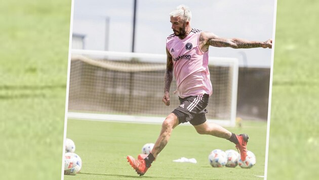 David Beckham beim Freistoßtraining in der Inter-Miami-Montur (Bild: Instagram.com/davidbeckham)