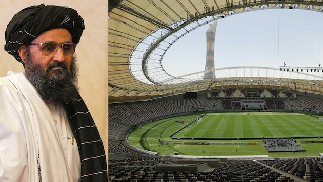 Da die Taliban dem Fußball-Sport gegenüber nicht sonderlich aufgeschlossen sind, dürfte Mullah Abdul Ghani Baradar (li.) wohl auch keines der WM-Spiele im katarischen Khalifa International Stadium ansehen. (Bild: APA/AFP/KARIM JAAFAR; AFP)