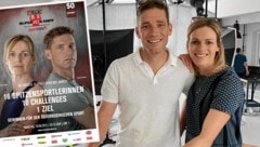 Marlies und Benjamin Raich beim Shooting für das Werbeplakat für den Sporthilfe Super10Kampf im September. (Bild: Benni und Marlies Raich)