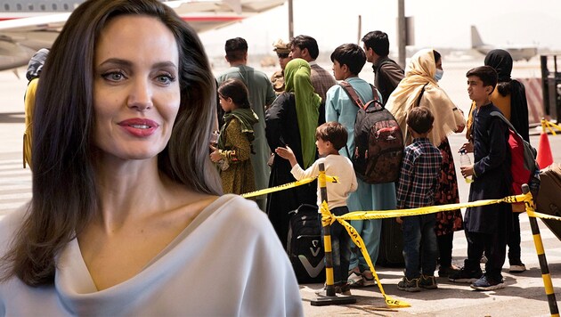 Hollywood-Star und UNHCR-Sonderbotschafterin Angelina Jolie hat die Art und Weise des Rückzugs der USA aus Afghanistan scharf kritisiert. (Bild: AP/Staff Sgt. Victor Mancilla/U.S. Marine Corps, AP, Krone KREATIV)