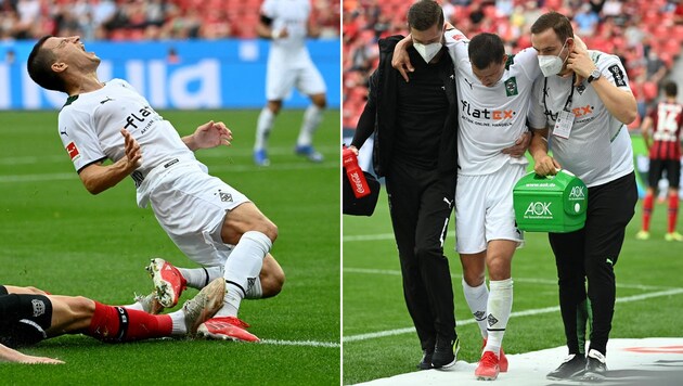 Stefan Lainer verletzte sich im Spiel gegen Bayer Leverkusen. (Bild: APA/AFP/Ina Fassbender)