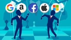 Betroffen sind der Google-Mutterkonzern Alphabet, der Online-Händler Amazon, der Computerhersteller Apple, der Software-Konzern Microsoft, die Facebook-Mutter Meta sowie der chinesische TikTok-Mutterkonzern ByteDance. (Bild: stock.adobe.com, Krone KREATIV)