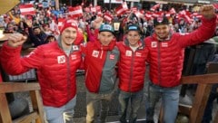 Die rot-weiß-roten Slalom-Asse Manuel Feller, Marc Digruber, Fabio Gstrein und Johannes Strolz (v. li.). (Bild: Sepp Pail)