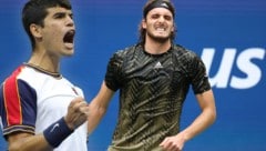 Carlos Alcaraz (li.) und Stefanos Tsitsipas (Bild: APA/Getty Images via AFP/GETTY IMAGES/AL BELLO, APA/AFP/Kena Betancur)