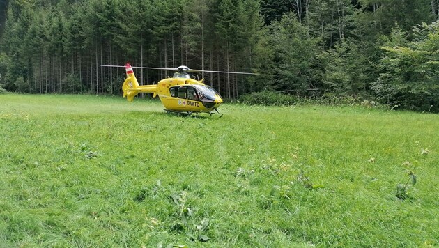 Der C16-Rettungshubschrauber brachte den Mann ins Spital. (Bild: FF Mönichwald)