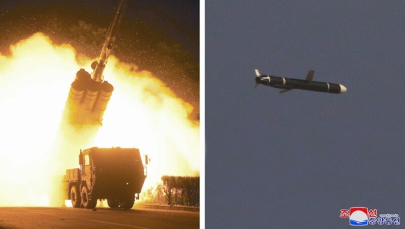 Dieses aktuelle Foto aus Nordkorea zeigt einen abgefeuerten Marschflugkörper. (Bild: AP)