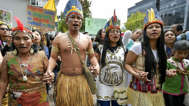 Protest von Indigenen in der kolumbianischen Hauptstadt Bogota (Bild: APA/AFP/Planete Amazone/Gert Peter Bruch)